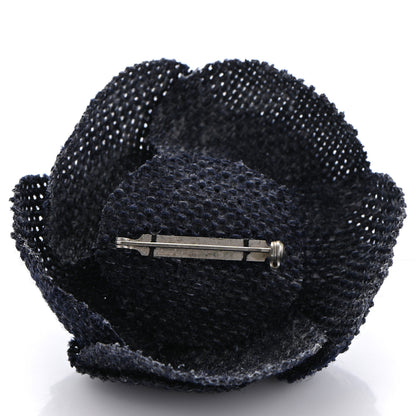Chanel Tweed Camellia Pin Brooch Navy Blue 3 of 4