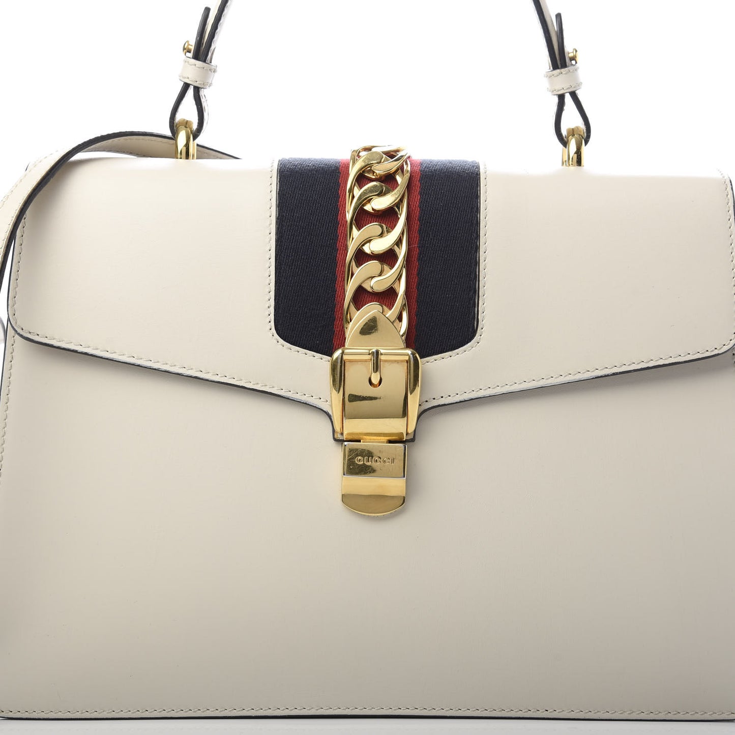 Calfskin Web Medium Sylvie Top Handle Bag White