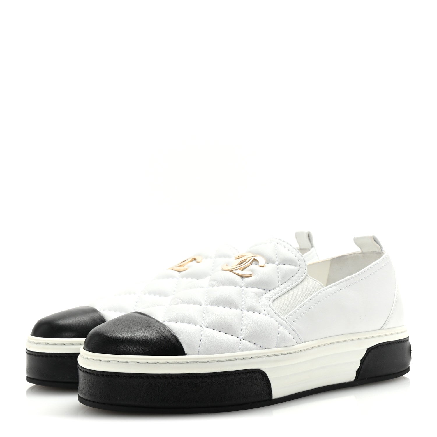 Chanel Lambskin Quilted Womens CC Stroll Sneakers 38 White 4 of 9