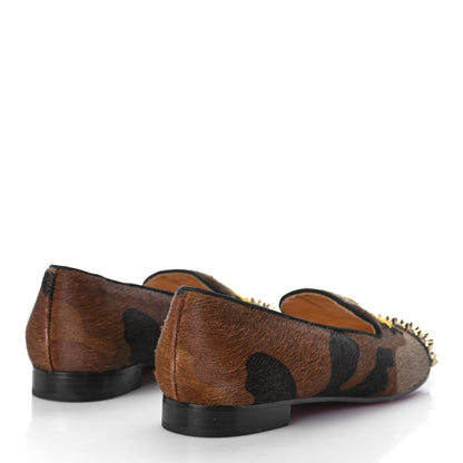 Christian Louboutin Pony Hair Print Spikes Womens Intern Flat Loafers 38 Camo Black 3 of 10