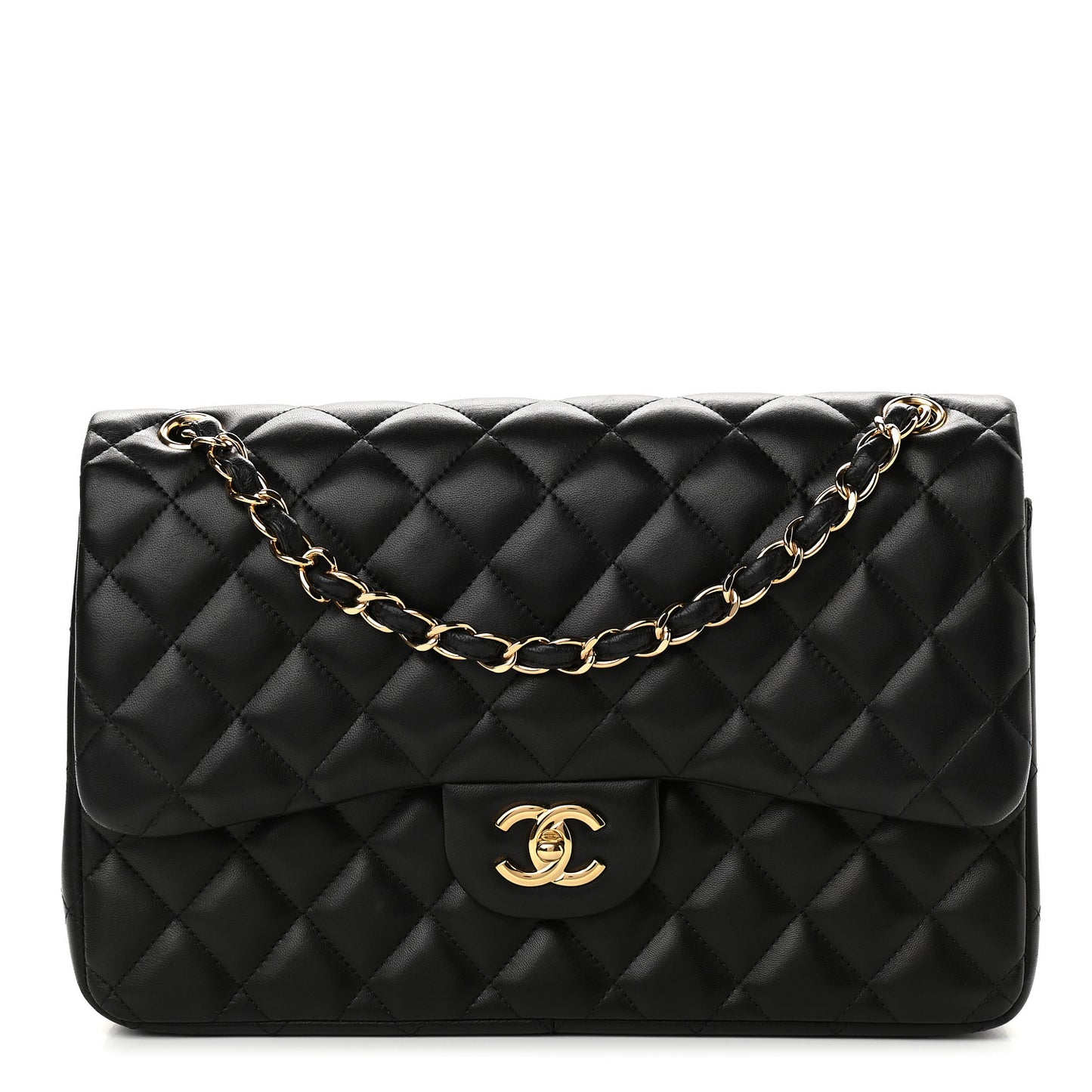 Lambskin Quilted Jumbo Double Flap Black