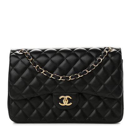 Chanel Lambskin Quilted Jumbo Double Flap Black 1 of 9