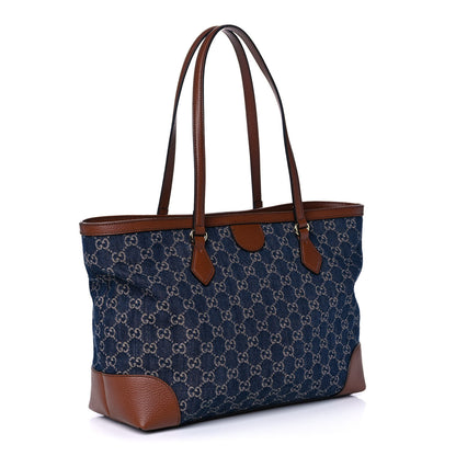 Gucci New Denim GG Monogram Medium Ophidia Shopping Tote Blue Tea Cuir 3 of 11