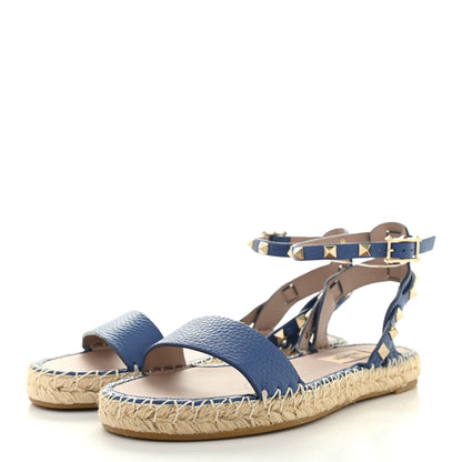 Valentino Garavani Grained Calfskin Rockstud Ankle Strap Espadrille Flat Sandals 36 Baltique 6 of 18