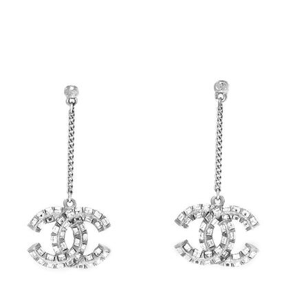 Chanel Baguette Crystal CC Drop Earrings Silver 1 of 4