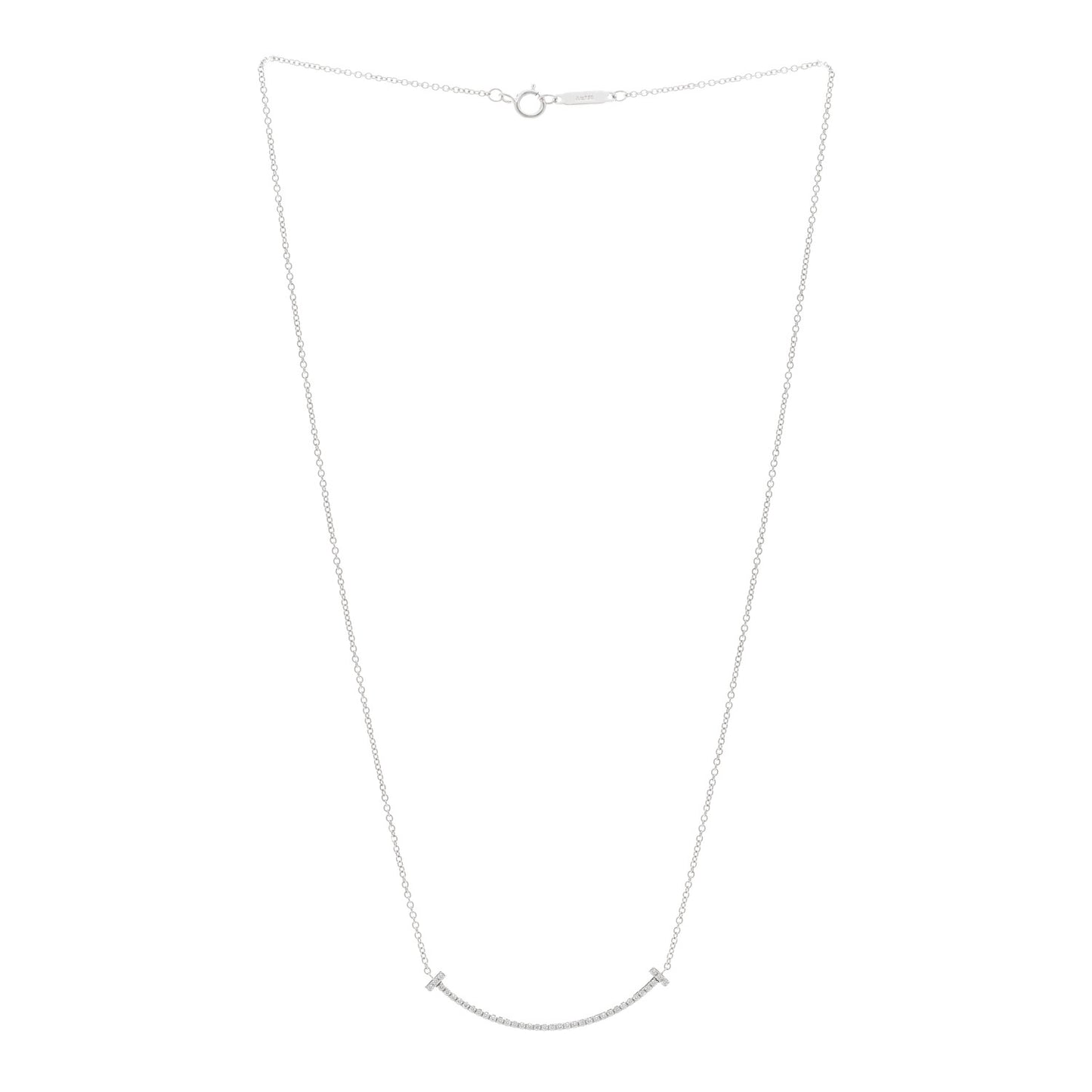 18K White Gold Diamond Small T Smile Pendant Necklace