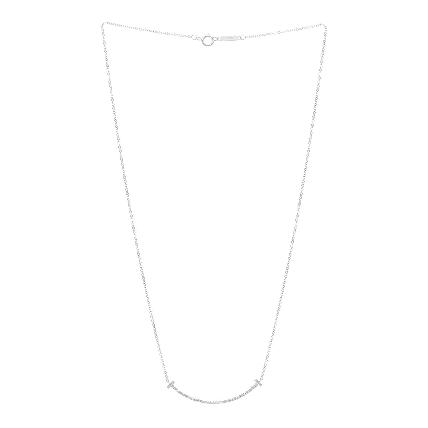 Tiffany 18K White Gold Diamond Small T Smile Pendant Necklace 3 of 5