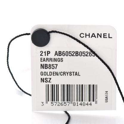 Chanel Metal Baguette Crystal Logo CC Hoop Earrings Gold 5 of 5