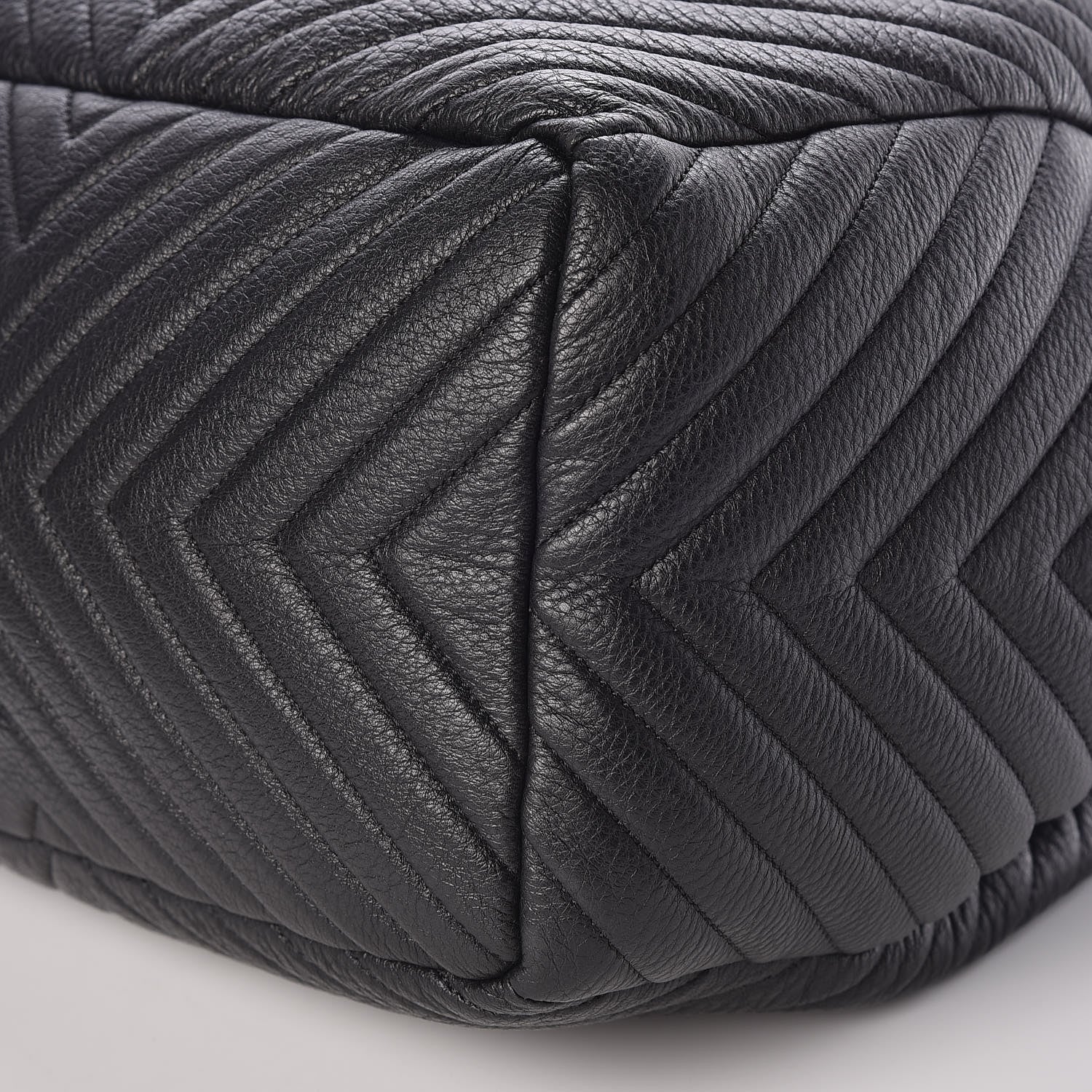 Chanel Deerskin Chevron Large CC Chain Bucket Drawstring Bag Black 9 of 10