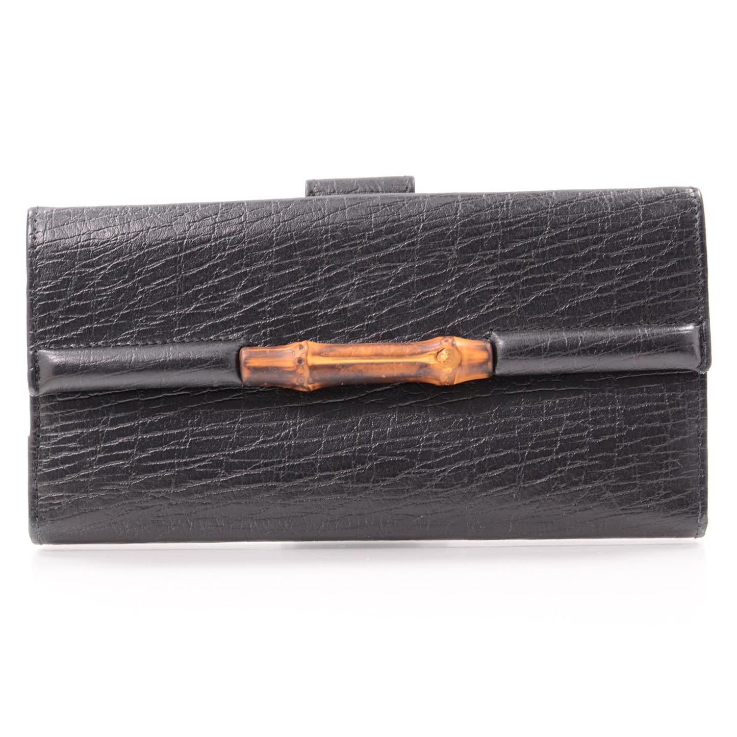 Leather Bamboo Continental Wallet Black