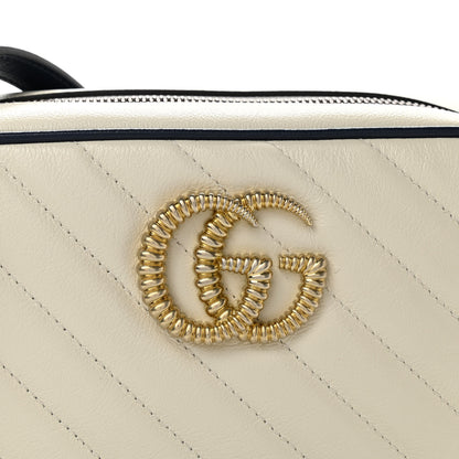Gucci Vintage Effect Calfskin Matelasse Diagonal Small Torchon GG Marmont Chain Shoulder Bag Mystic White Blue Agata 8 of 10