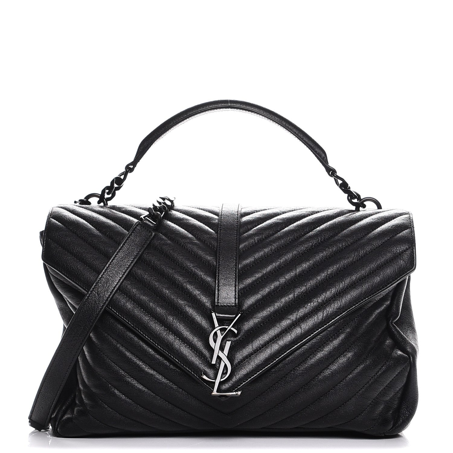 Saint Laurent Sheepskin Matelasse Chevron Monogram Large College Satchel Black 1 of 8