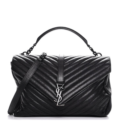 Saint Laurent Sheepskin Matelasse Chevron Monogram Large College Satchel Black 1 of 8