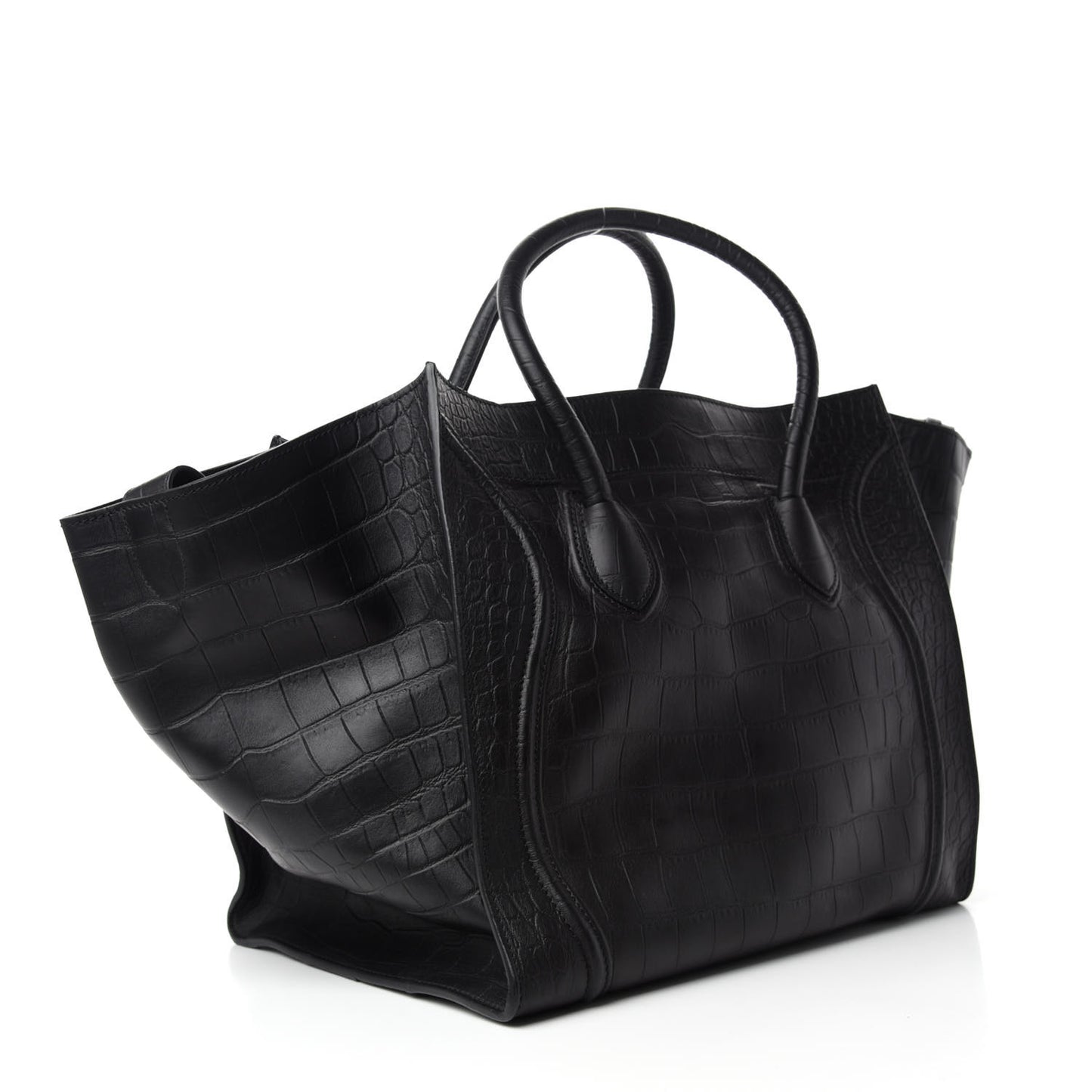 Crocodile Embossed Calfskin Large Phantom Luggage Black