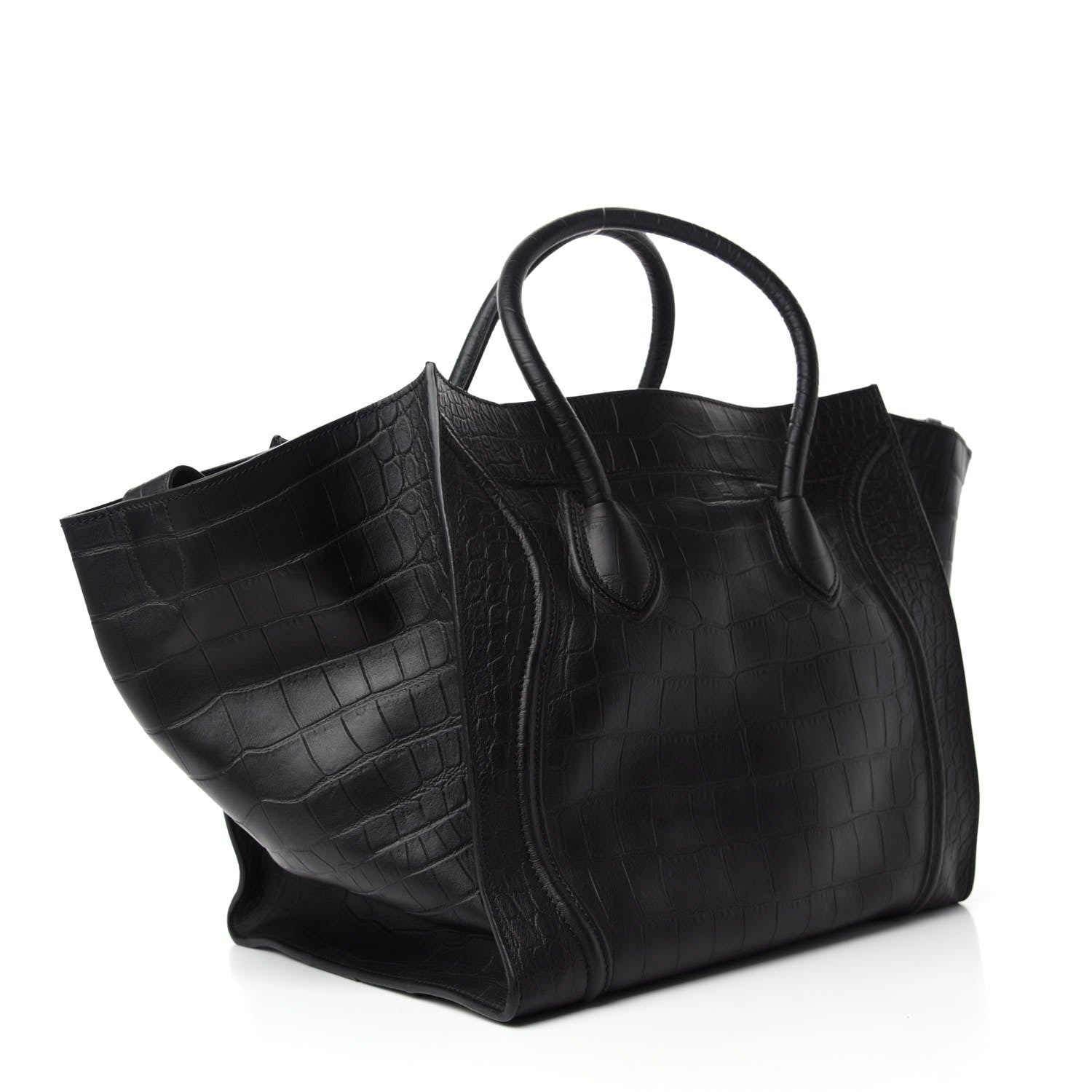 Celine Crocodile Embossed Calfskin Large Phantom Luggage Black 3 of 9