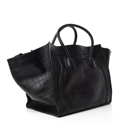 Celine Crocodile Embossed Calfskin Large Phantom Luggage Black 3 of 9