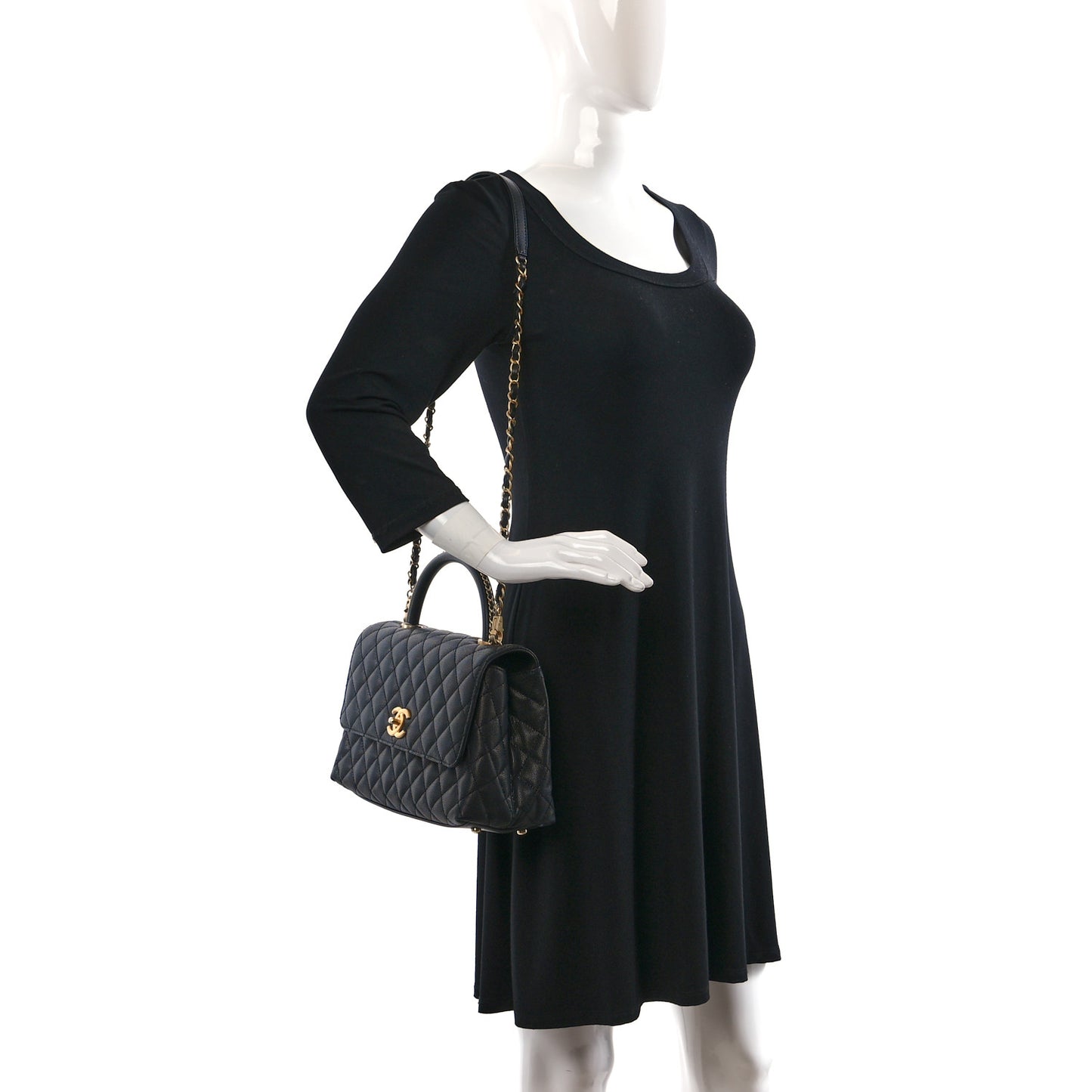 Caviar Quilted Small Coco Chain Handle Flap Black