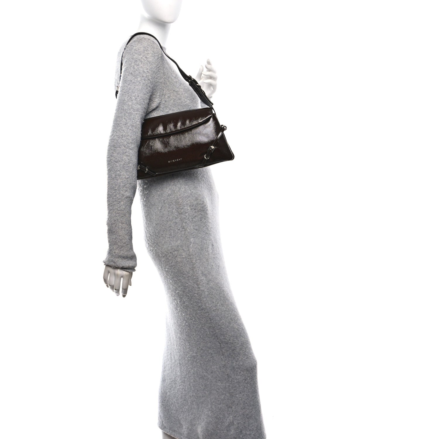 Givenchy Patent Calfskin Small P'tit Voyou Shoulder Bag Ebony Brown 2 of 10