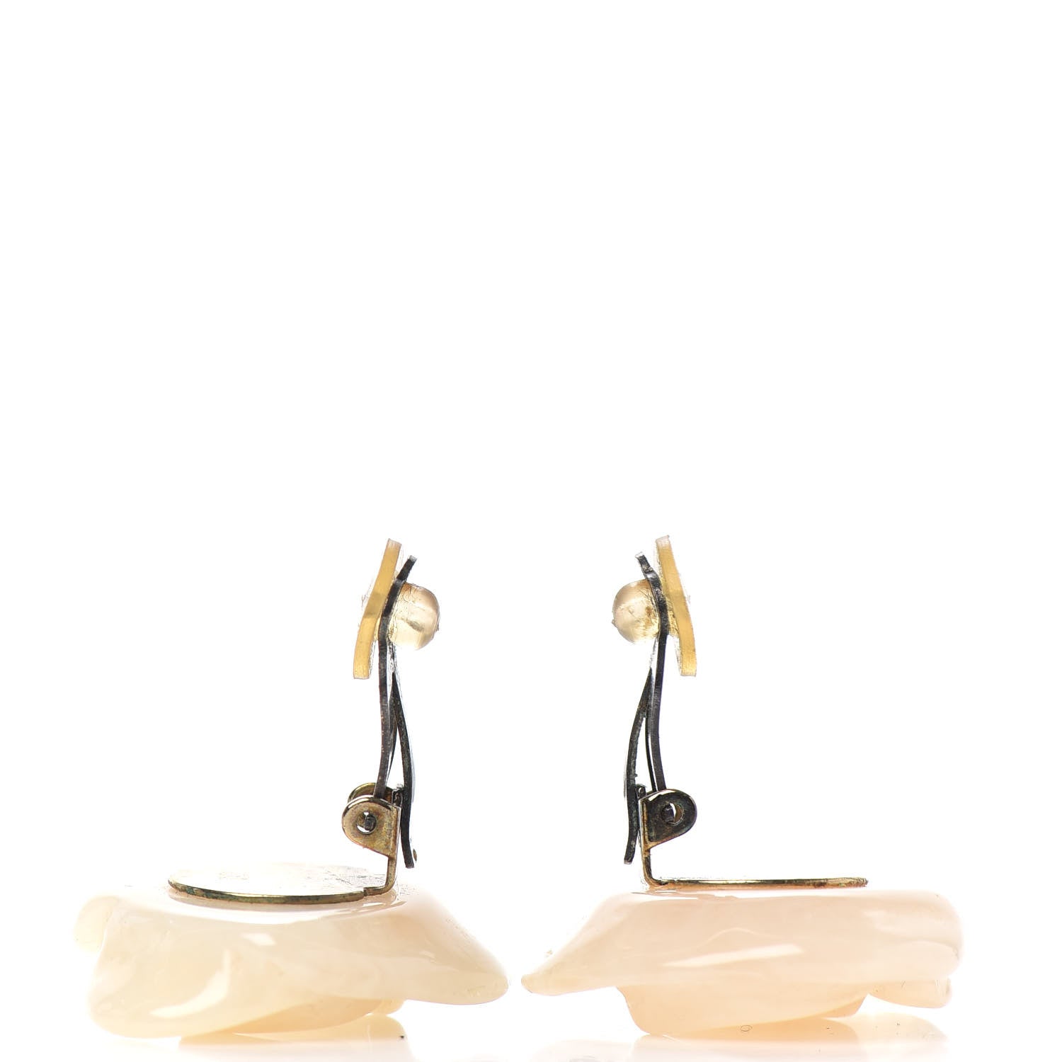 Chanel Resin CC Camellia Clip On Earrings White 3 of 5