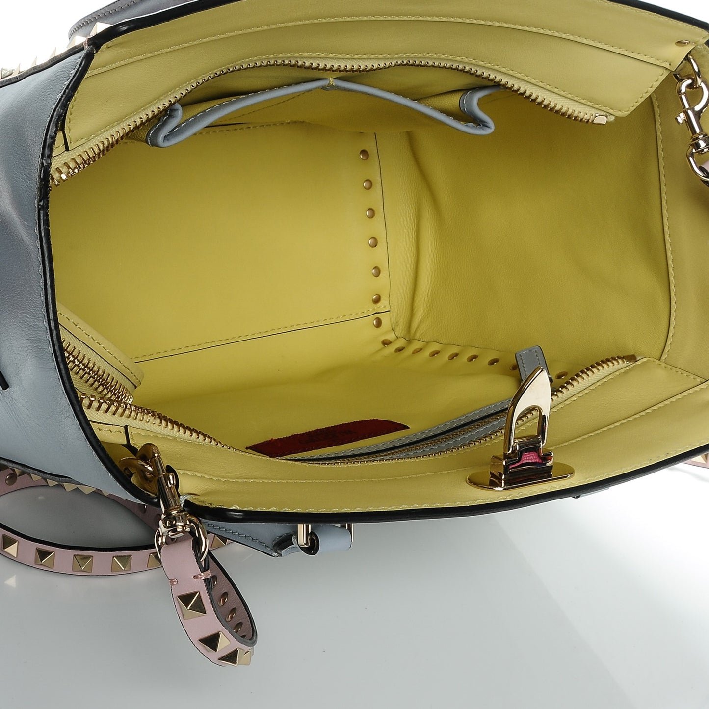 Vitello Watercolor Rockstud Double Handle Tote Rose Green Yellow Sky
