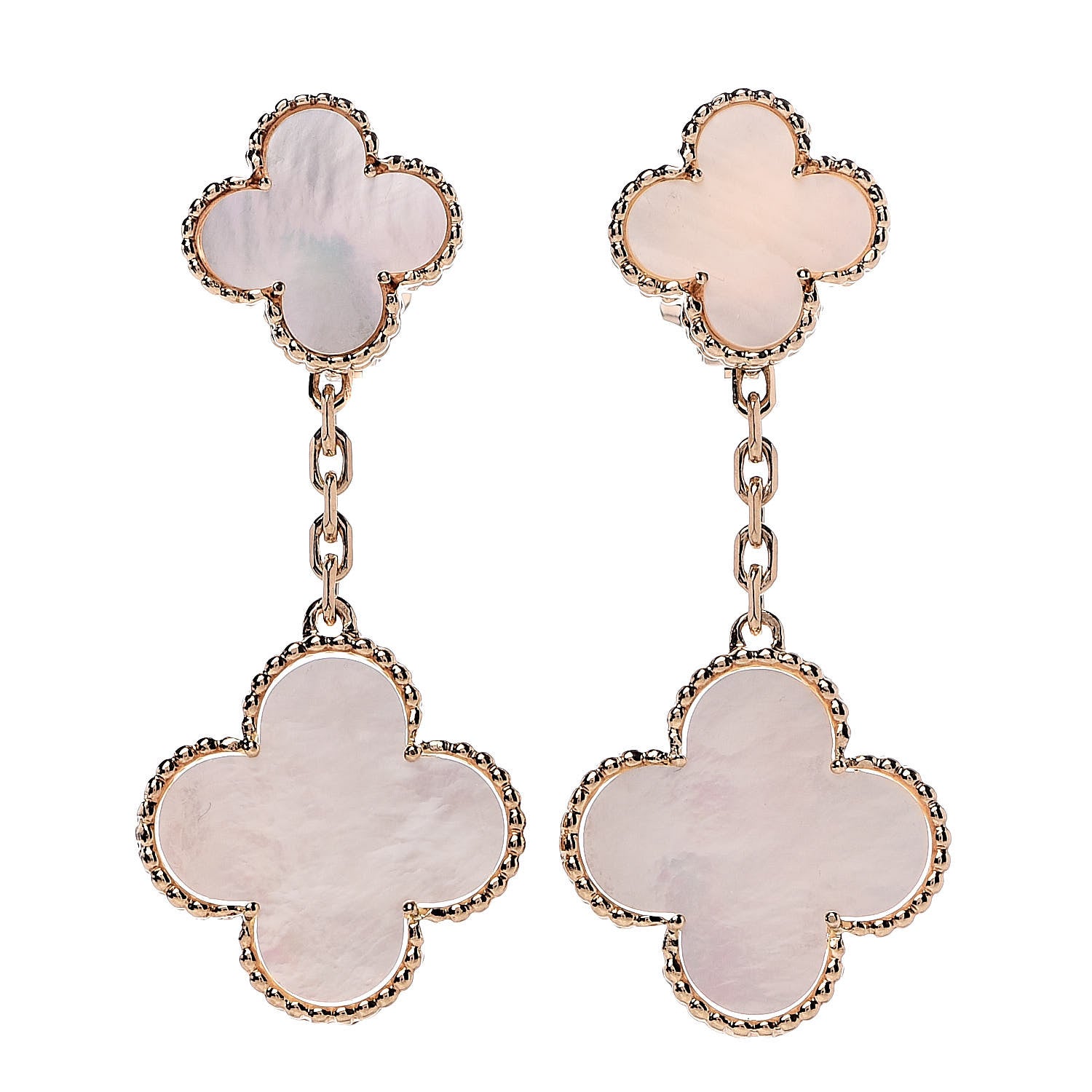 Van Cleef & Arpels 18K Yellow Gold Mother of Pearl Magic Alhambra 2 Motifs Clip-On Earrings 1 of 4