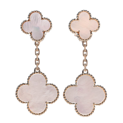 Van Cleef & Arpels 18K Yellow Gold Mother of Pearl Magic Alhambra 2 Motifs Clip-On Earrings 1 of 4
