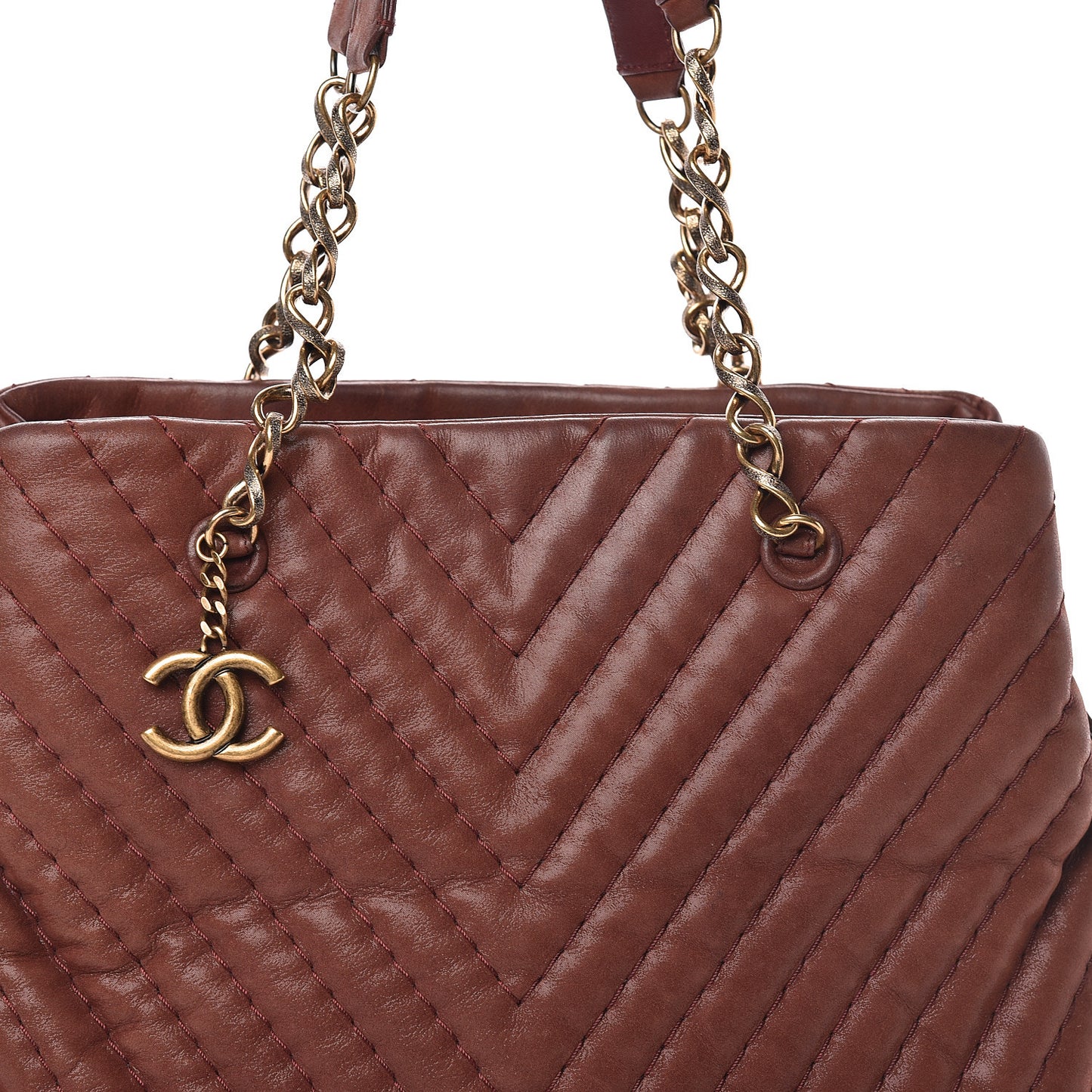 Iridescent Calfskin Chevron Quilted Surpique Tote Burgundy