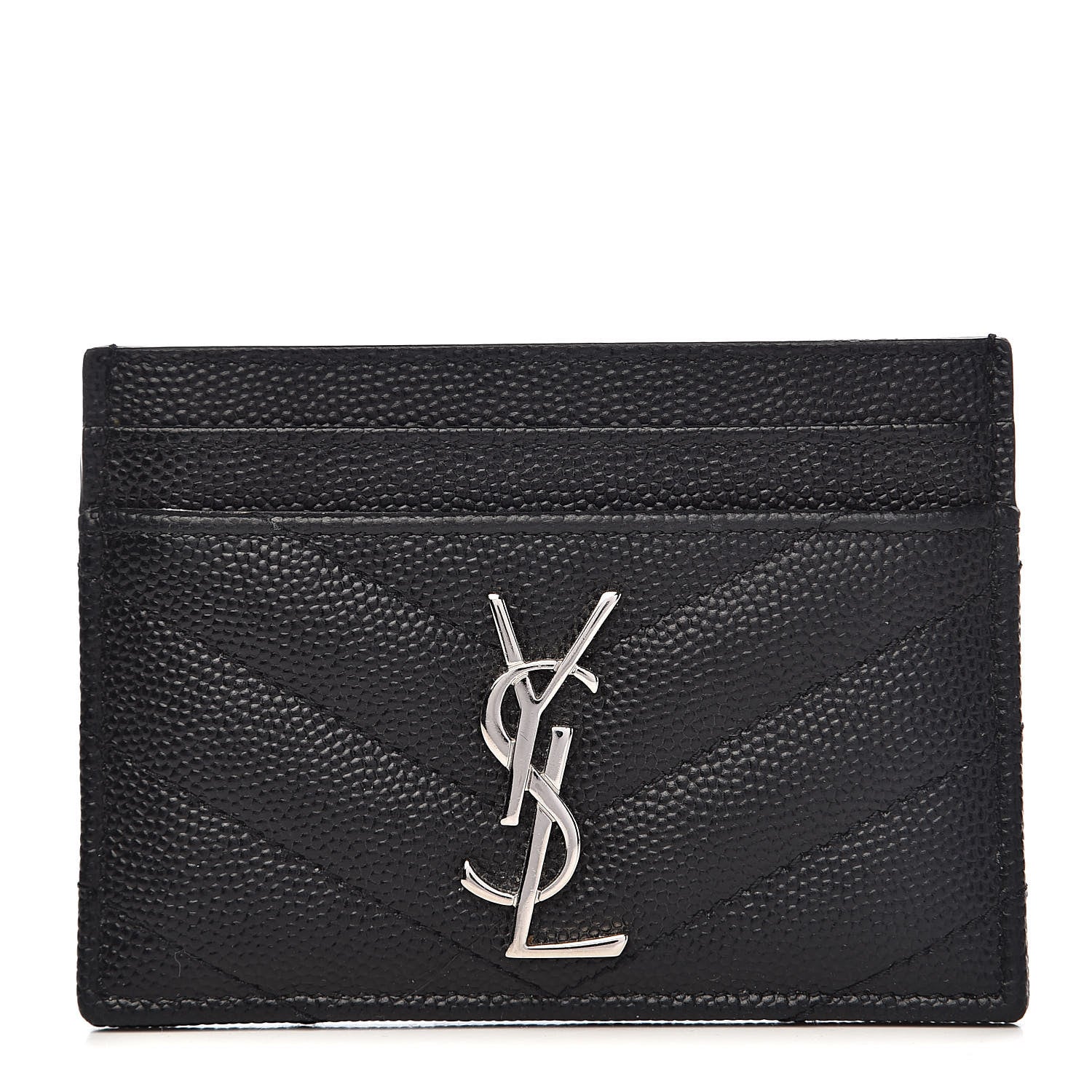Saint Laurent Grain De Poudre Matelasse Chevron Monogram Credit Card Case Black 1 of 8