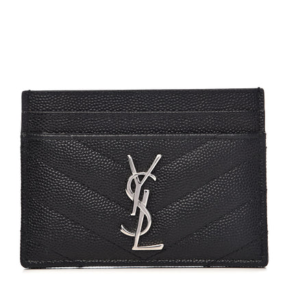 Saint Laurent Grain De Poudre Matelasse Chevron Monogram Credit Card Case Black 1 of 8