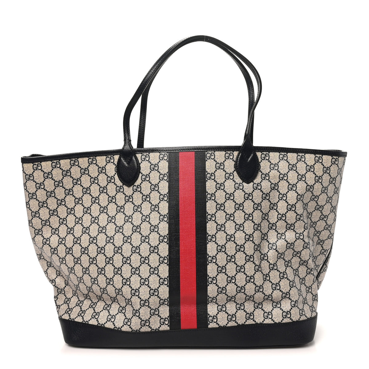 Gucci GG Supreme Monogram Textured Dollar Calfskin Web Large Ophidia Tote Beige Blue 1 of 12