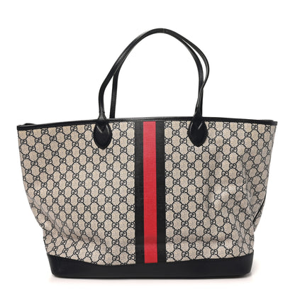 Gucci GG Supreme Monogram Textured Dollar Calfskin Web Large Ophidia Tote Beige Blue 1 of 12