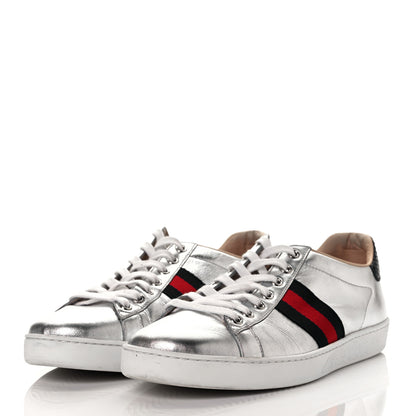 Gucci Metallic Nappa Silk Ayers Web Womens Ace Sneakers 39.5 Silver 6 of 18
