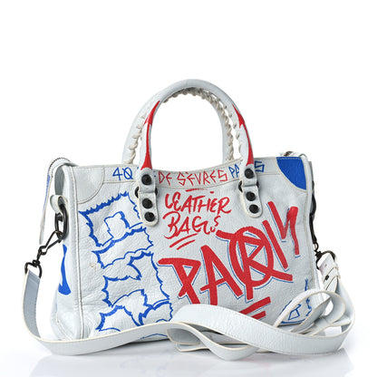 Balenciaga Agneau Graffiti All Over Classic Hardware S City White Bleu Rouge 3 of 11