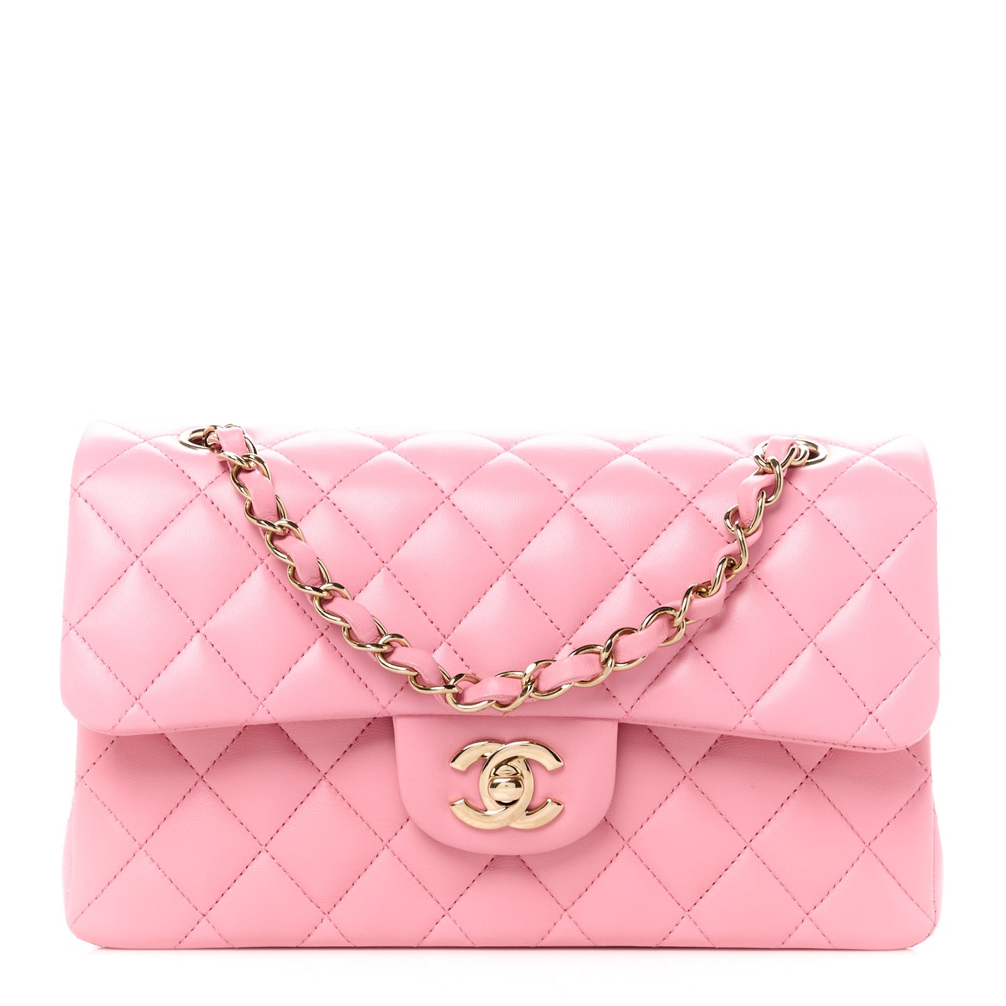Lambskin Quilted Small Double Flap Pink
