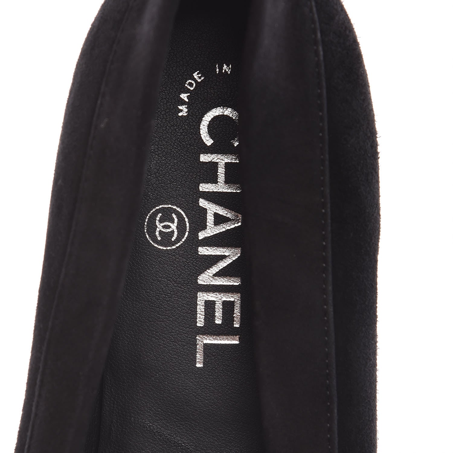 Chanel Kid Suede CC Flats 37.5 Black 9 of 11