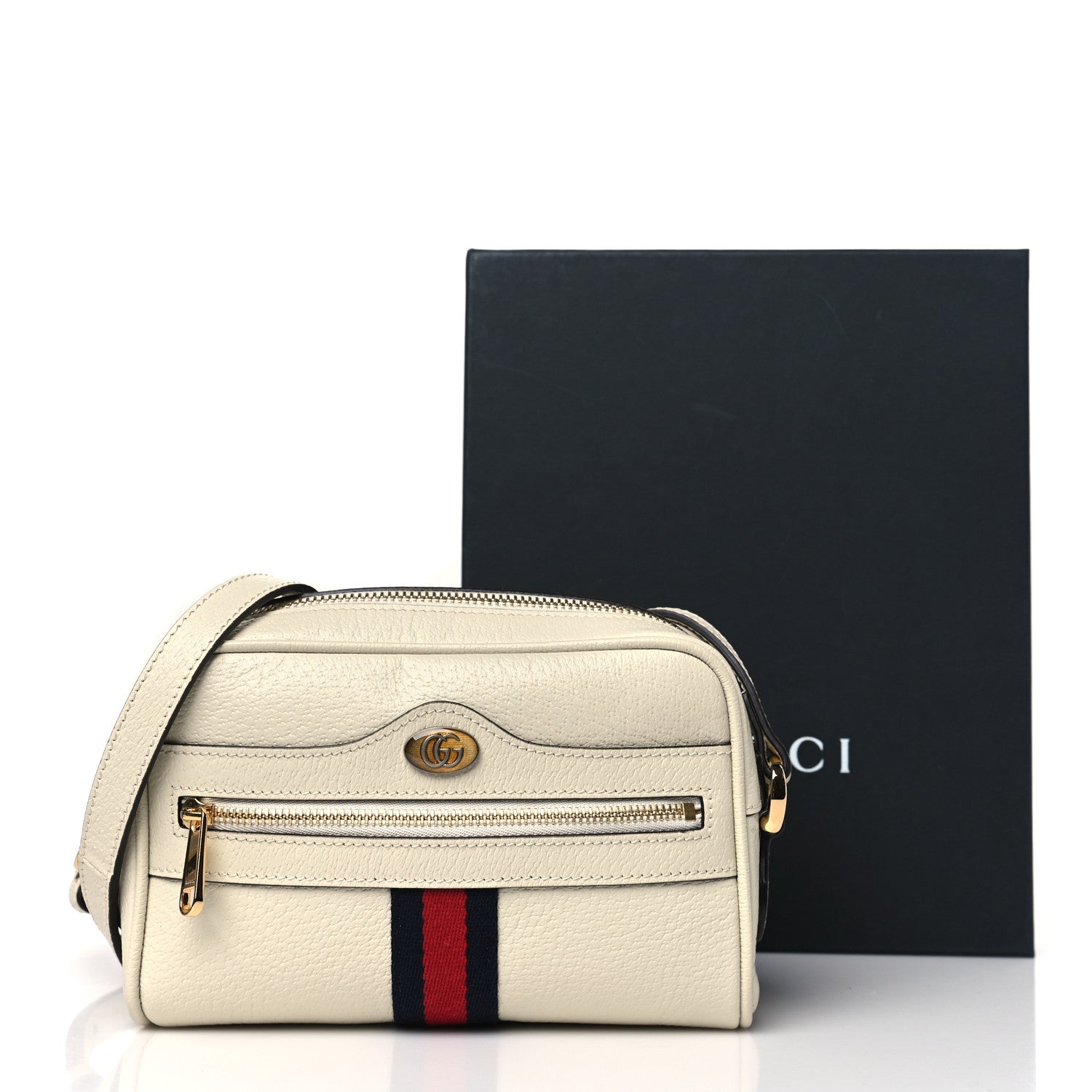 Gucci Textured Dollar Calfskin Web Mini Ophidia Shoulder Bag Mystic White 10 of 10