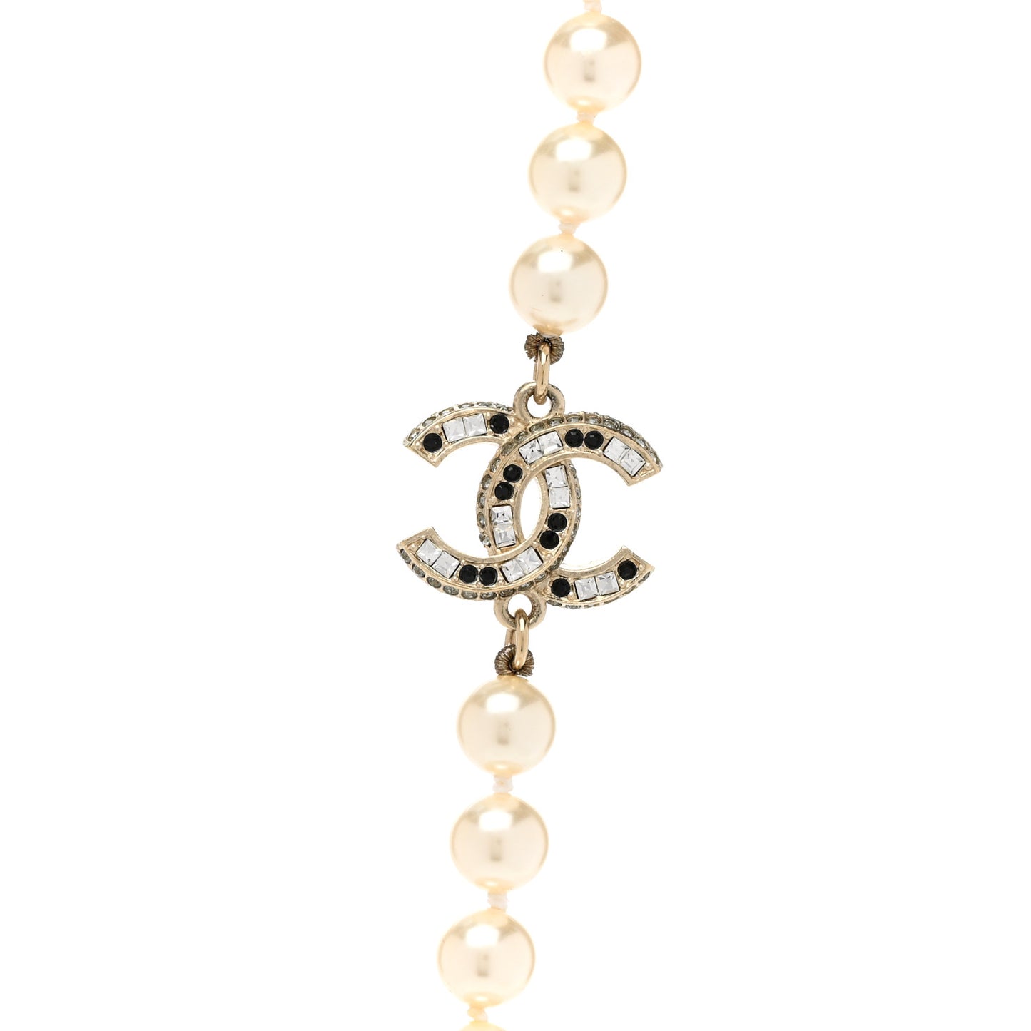 Pearl Baguette Crystal CC Long Necklace Silver
