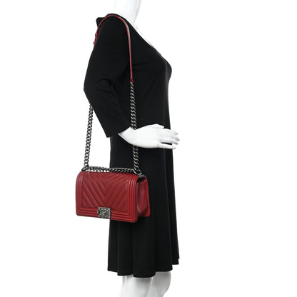 Chanel Calfskin Chevron Quilted Medium Boy Flap Dark Red 2 of 12