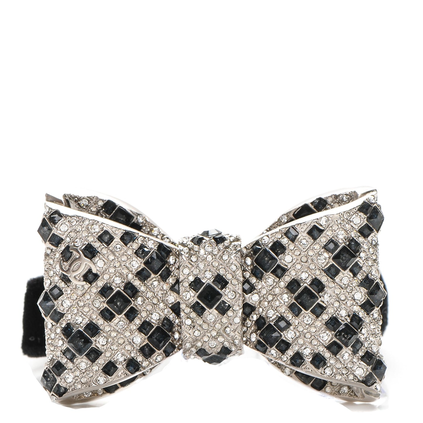 Crystal Velvet CC Bow Bracelet Black Silver