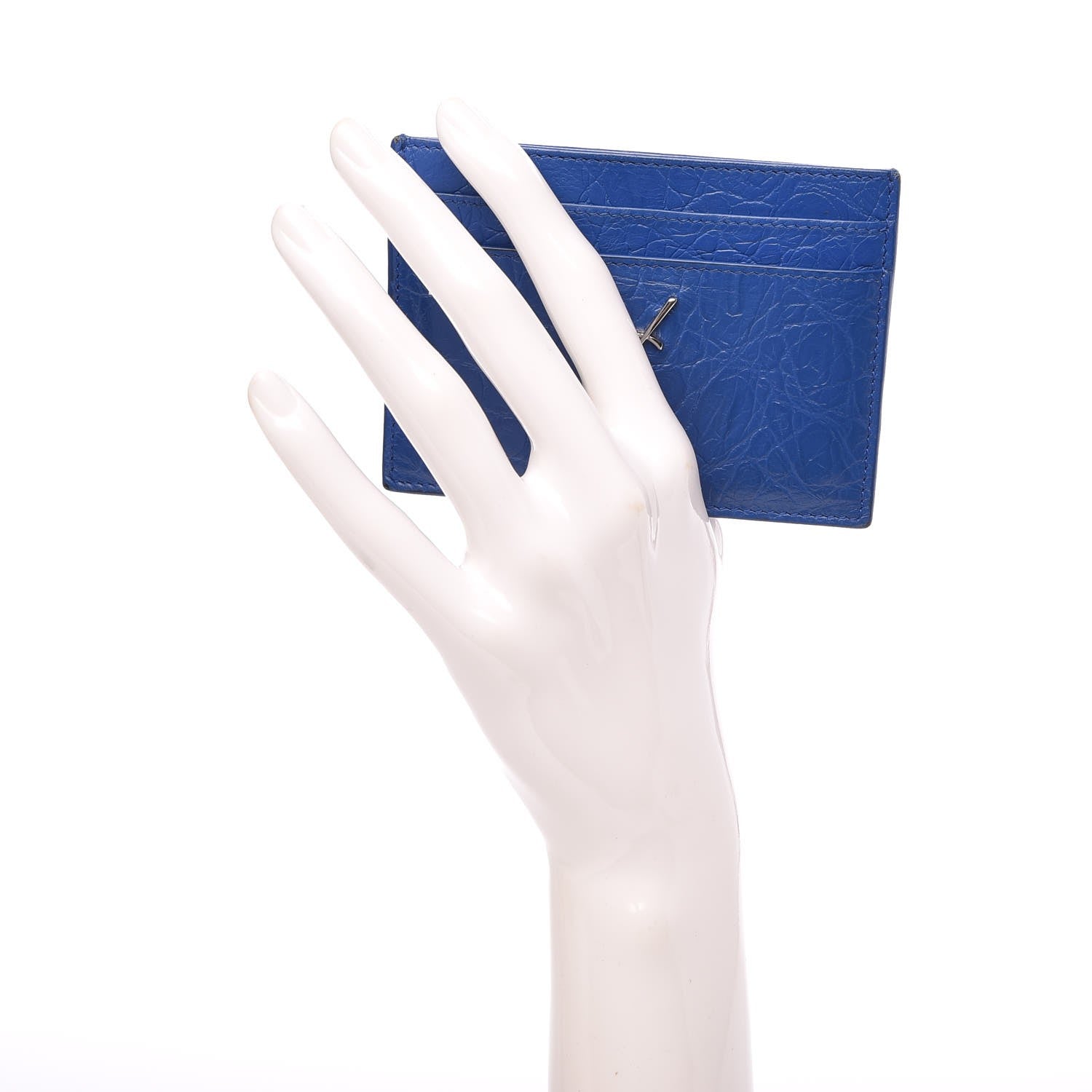 Saint Laurent Calfskin Crocodile Embossed Monogram Credit Card Case Royal Blue 2 of 8