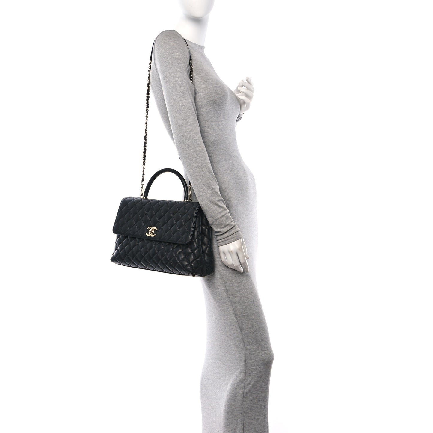 Caviar Quilted Medium Coco Handle Flap Black