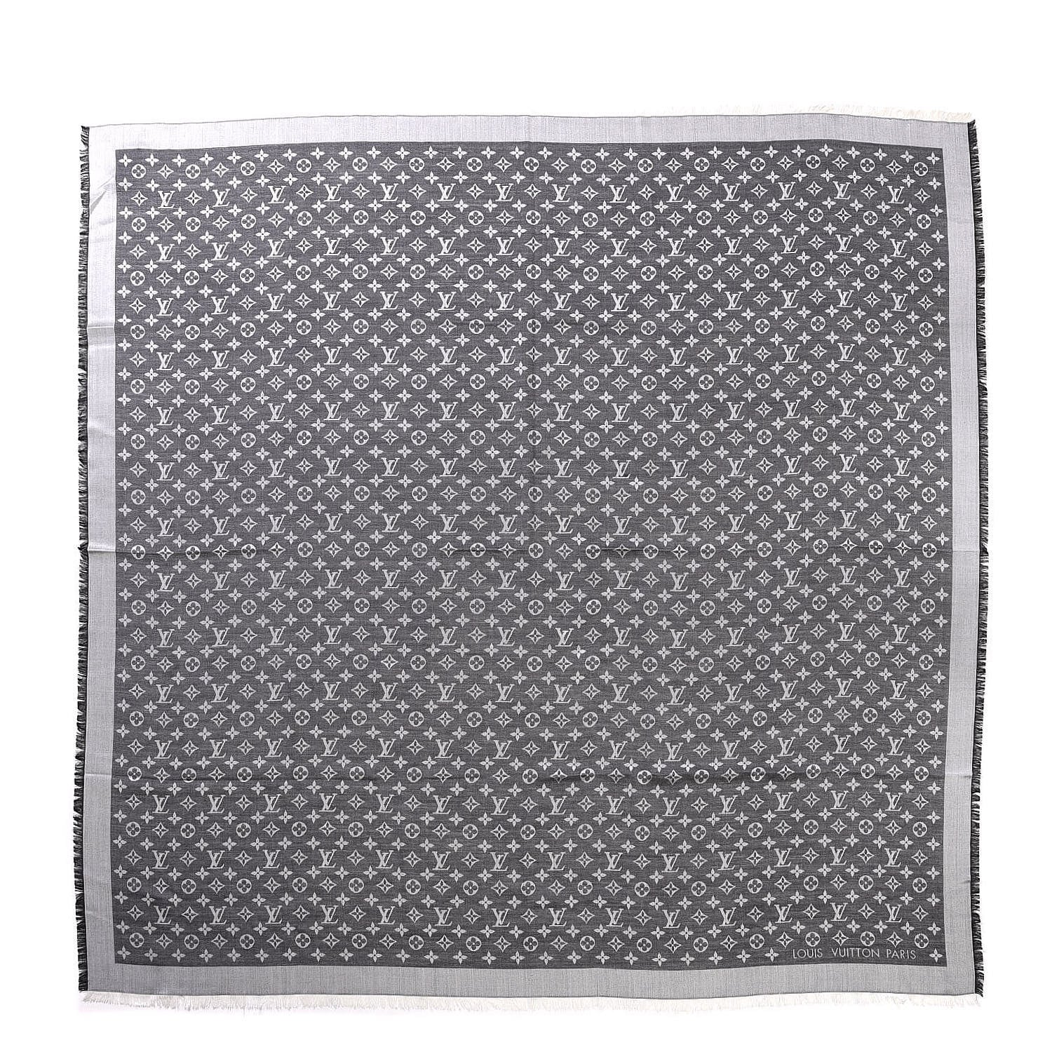Louis Vuitton Wool Silk Monogram Denim Shawl Black 1 of 8
