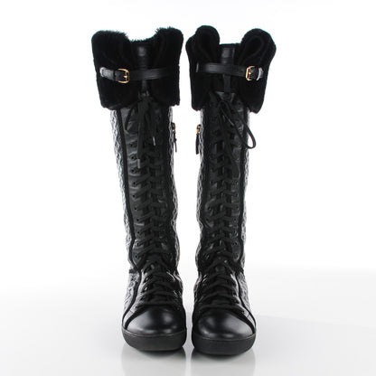 Louis Vuitton Calfskin Embossed Lamb Fur Polka Tall Boots 41 Black 2 of 18