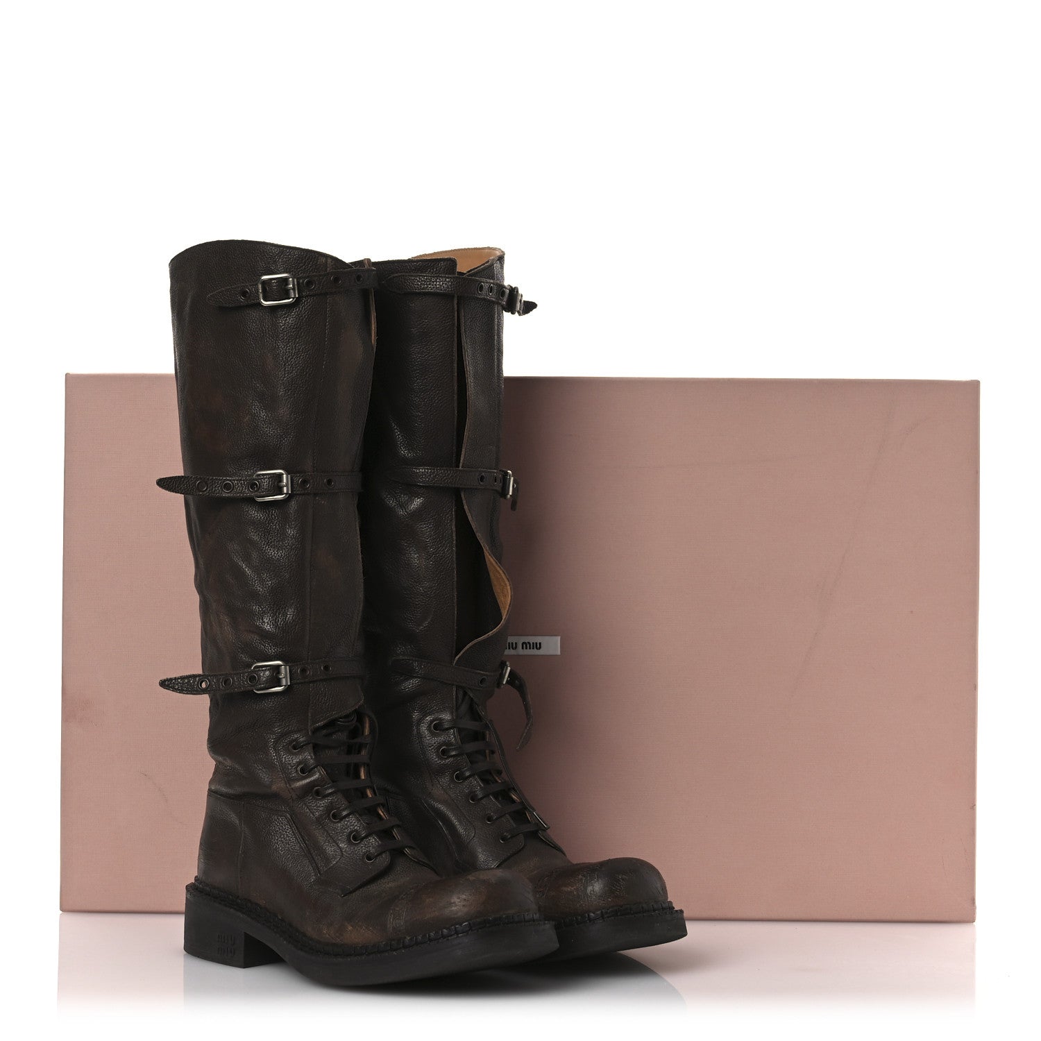 Miu Miu Antique Calfskin Buckle Boots 36.5 Cacao 14 of 14