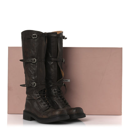 Miu Miu Antique Calfskin Buckle Boots 36.5 Cacao 14 of 14