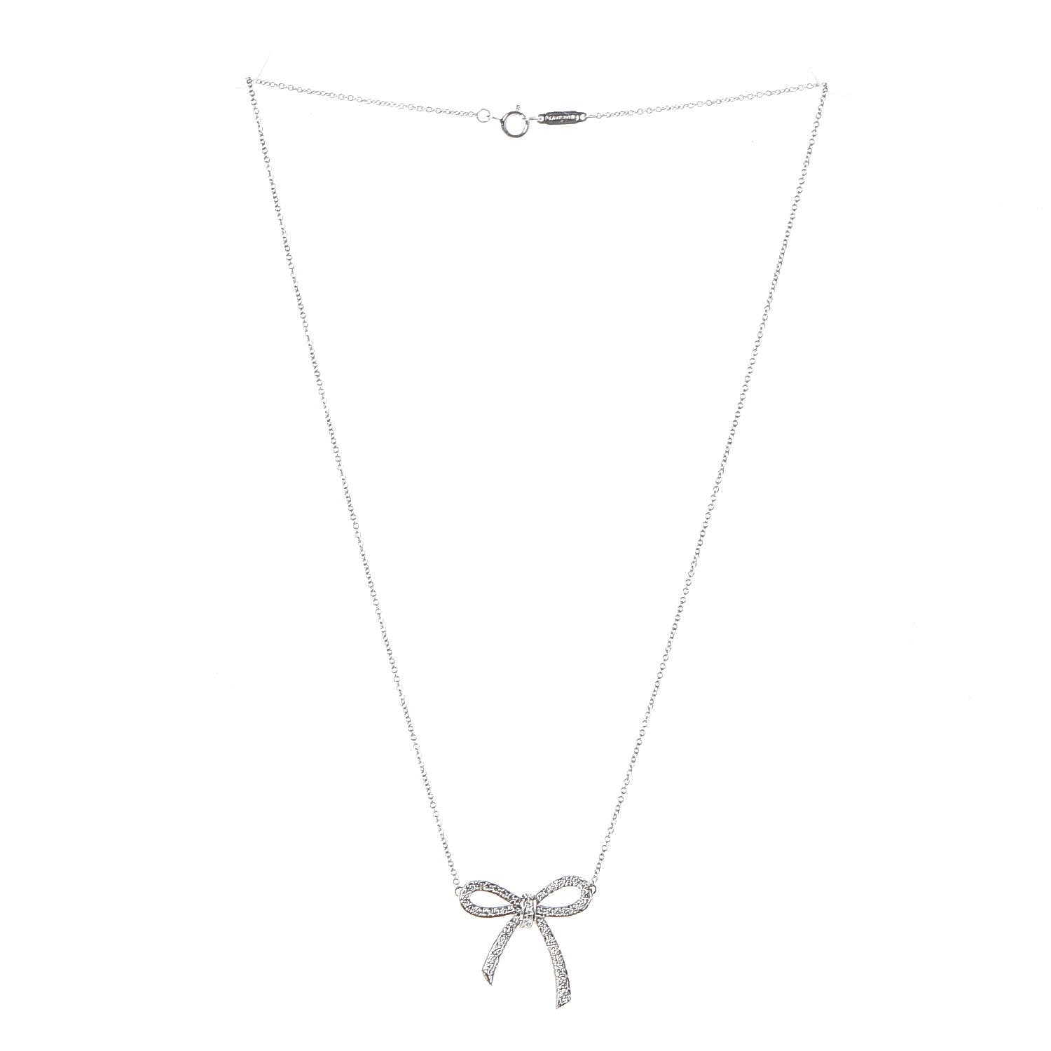 Tiffany Platinum Diamond Bow Pendant Necklace 3 of 6