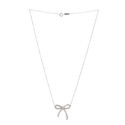 Tiffany Platinum Diamond Bow Pendant Necklace 3 of 6