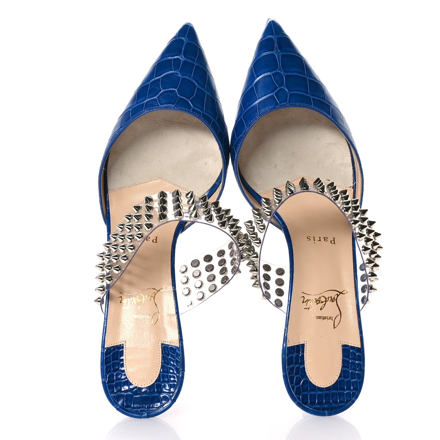 Calfskin Crocodile Embossed PVC 55 Mules 40 Blue
