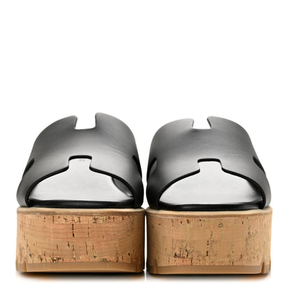 Hermes Calfskin Cork Eze 30 Sandals 38 Black 3 of 10