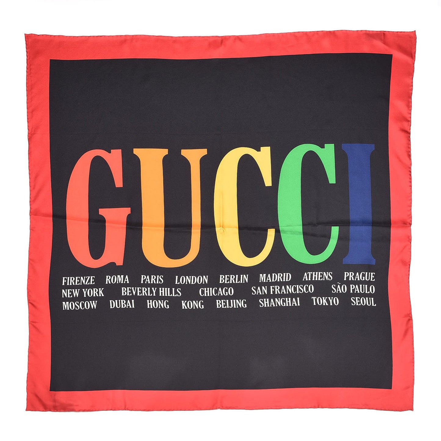 Silk Gucci Multiworld Square Scarf Black Multicolor